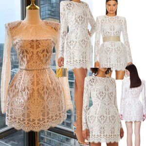 🆕 BRONX & BANCO 🧿 NWOT Casey White Lace Long Sleeve Mini Dress, Sz  XS / US 2